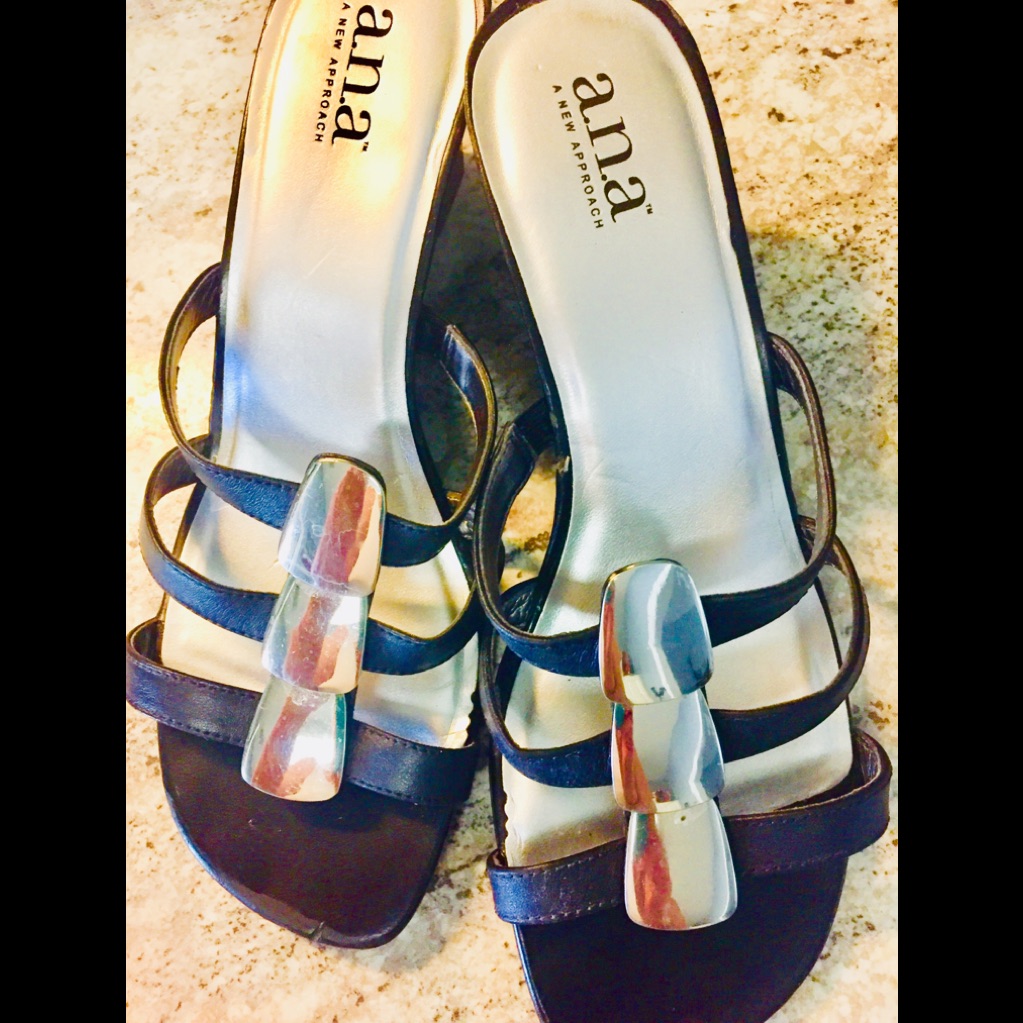 A.N.A. Black/Silver Accent Wedge Slide Sandals!